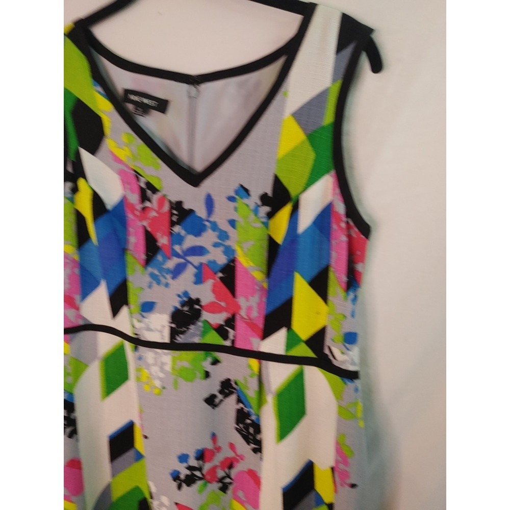 Nine West Colorful Abstract Lined Sleeveless Midi Dress Size 10 Pockets - Picture 2 of 11